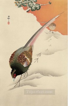 a pair of pheasants in the snow Ohara Koson Shin hanga Oil Paintings